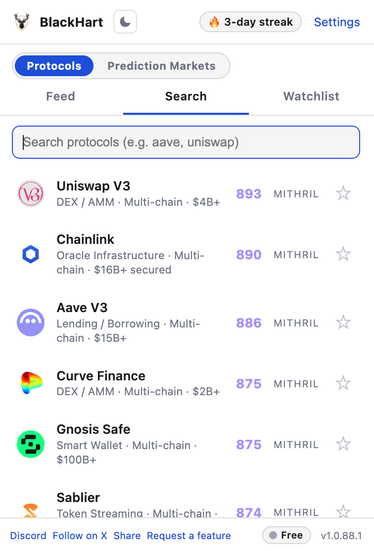 Search every scored protocol and market